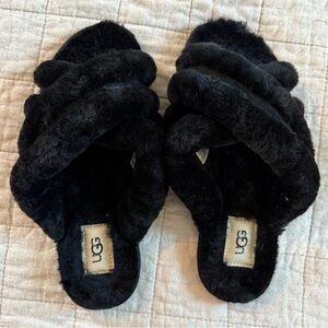 UGG Black Plush Slippers